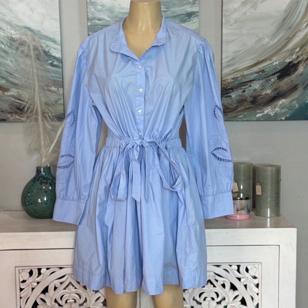 Free Assembly Blue Cotton Embroidered Shirt Dress XL 16-18 NWT